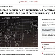 Los asesores de fusiones y adquisiciones paralizan dos tercios de su actividad por el coronavirus, segn TTR